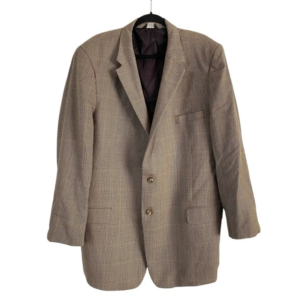 Jos A Banks Mens Houndstooth Brown Beige Orange Blazer Sports Coat Size 52L